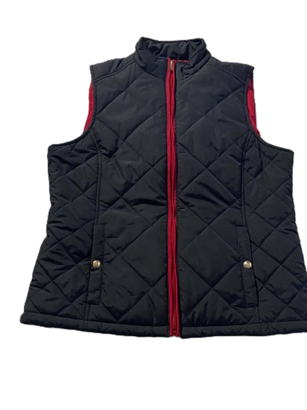 Lauren Ralph Lauren Women's Large Quilted Puffer Vest Black Red Full Zip Gold